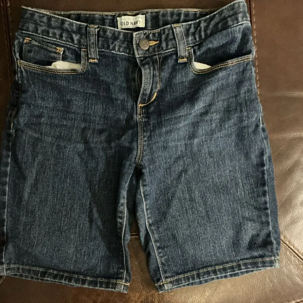 Old Navy Girls Blue Denim Chino Shorts Size 14 Regular Fit Zip Flat Front